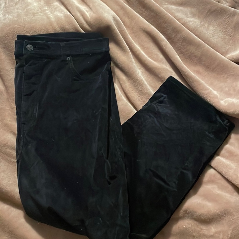 Express Super High Waisted Black Velvet Straight Crop Pant